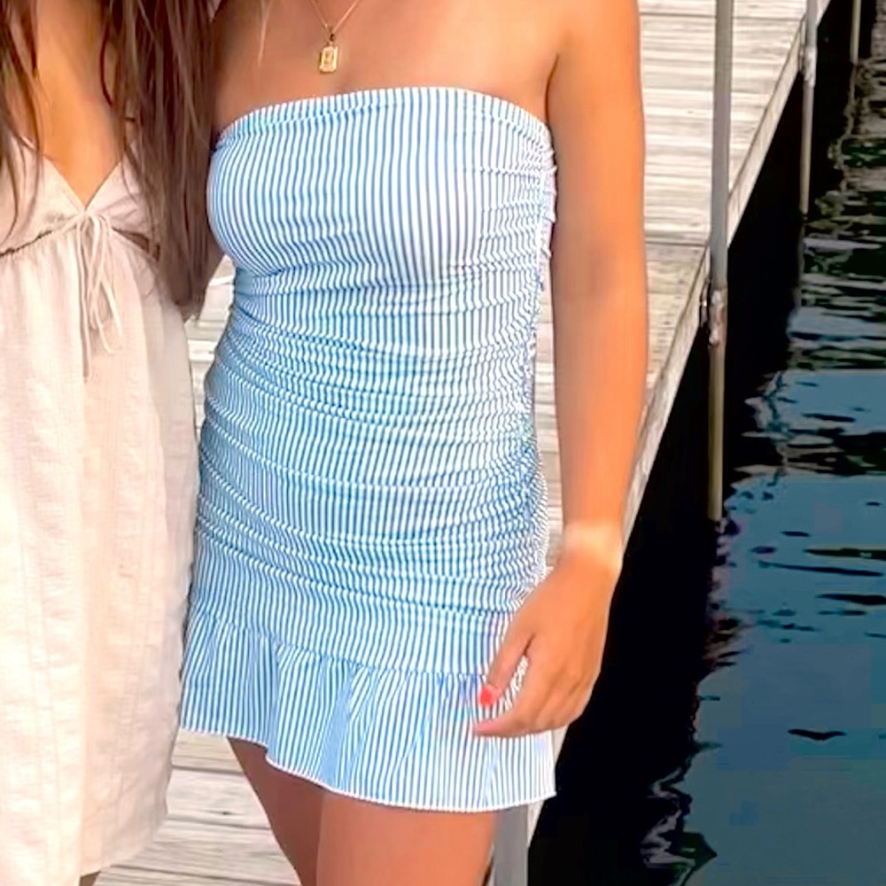 Edikted white and blue striped dress